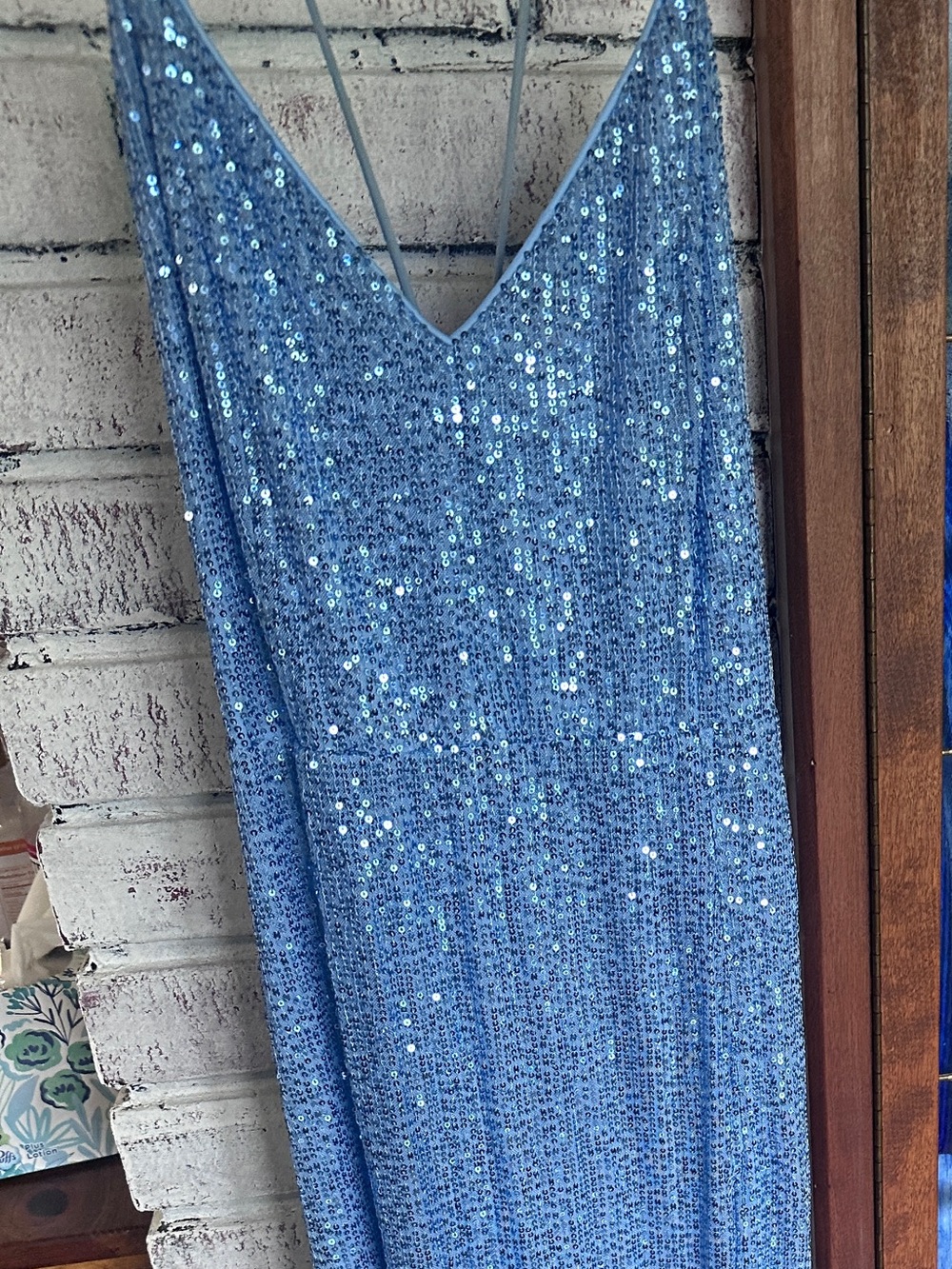 Blue Sequin Floor-Length Dress